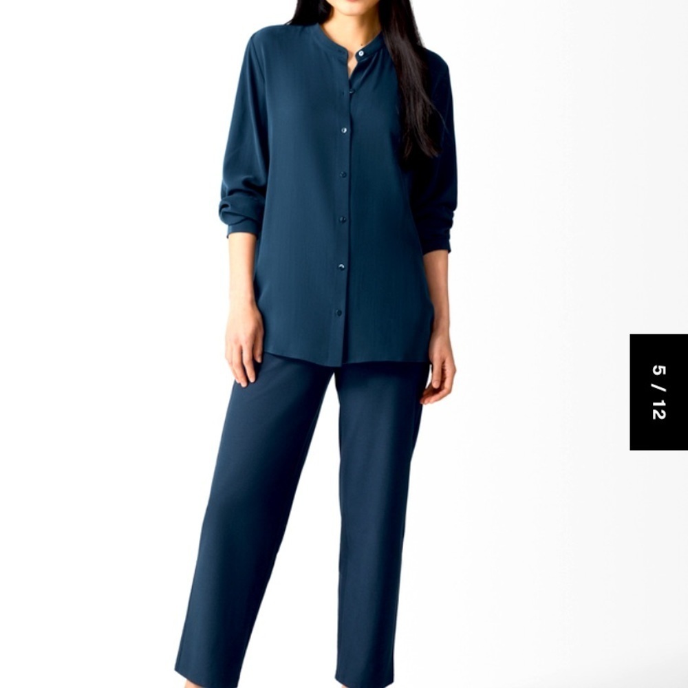 Eileen fisher new Washable Stretch Crepe Straight Pant navy classic casual $168